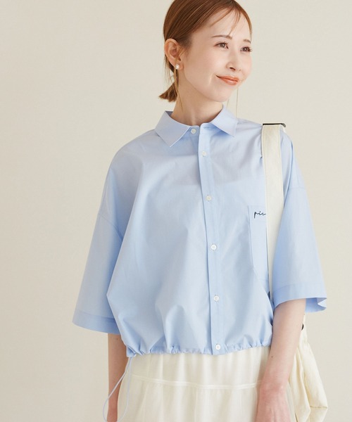 ROPE' PICNIC（ロペピクニック）の「【ご好評につき追加生産】クロップド丈ハーフスリーブシャツ/UVケア（シャツ/ブラウス・レディース・オフホワイト/ブルー/オレンジ/サックスブルー・38）」の21枚目の写真