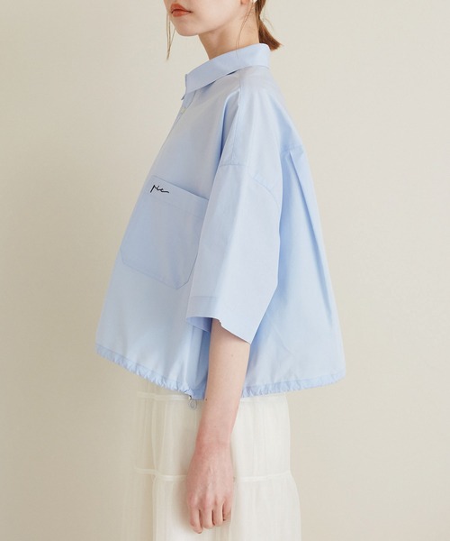 ROPE' PICNIC（ロペピクニック）の「【ご好評につき追加生産】クロップド丈ハーフスリーブシャツ/UVケア（シャツ/ブラウス・レディース・オフホワイト/ブルー/オレンジ/サックスブルー・38）」の19枚目の写真