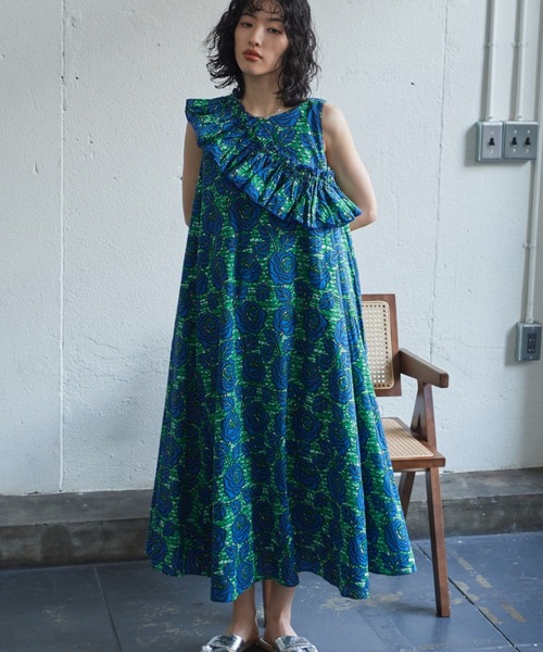 ROSE BUD(ローズバッド)の「(mag.by c)アフリカンプリントフリル(シャツ/ブラウス・レディース・ブラウン/グリーン・FREE)」の6枚目の写真