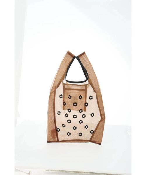 Samansa Mos2(サマンサ モスモス)の「【ポケッタブル】花刺繍シアーマルシェバッグ(ハンドバッグ・レディース・ベージュ/ブラウン・F)」の10枚目の写真