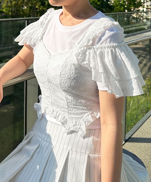 alice auaa ビスチェ ダブルボタン フリル ブラック オフショルダー au61-05jk02-01/unisex | alice auaa WEB SHOP