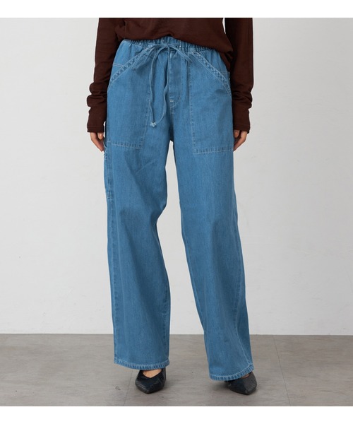 Lee(リー)の「Lee/リー 涼感リラックス イージーワイドペインター デニムパンツ【楽ちんワイドデニム】【イージーパンツ】(デニムパンツ・レディース・ホワイト/ブラック/ベージュ/ライトインディゴブルー/インディゴブルー/ブルー/ライトグリーン・MEDIUM/SMALL)」の12枚目の写真
