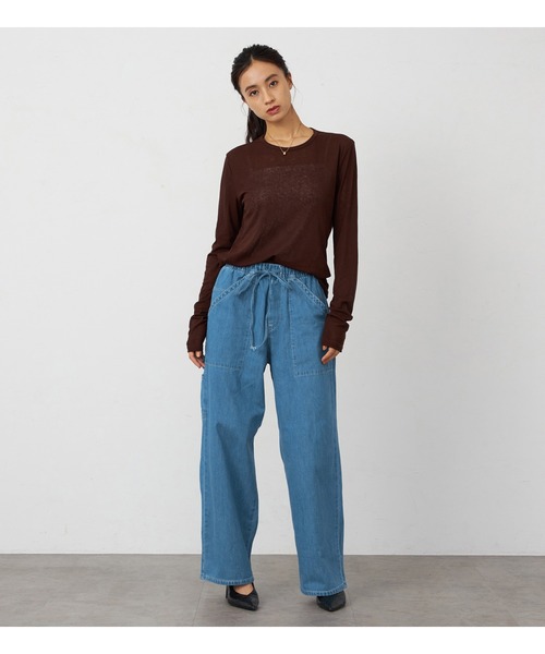 Lee(リー)の「Lee/リー 涼感リラックス イージーワイドペインター デニムパンツ【楽ちんワイドデニム】【イージーパンツ】(デニムパンツ・レディース・ホワイト/ブラック/ベージュ/ライトインディゴブルー/インディゴブルー/ブルー/ライトグリーン・MEDIUM/SMALL)」の11枚目の写真