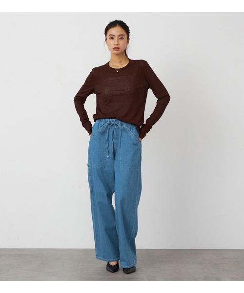 Lee(リー)の「Lee/リー 涼感リラックス イージーワイドペインター デニムパンツ【楽ちんワイドデニム】【イージーパンツ】(デニムパンツ・レディース・ホワイト/ブラック/ベージュ/ライトインディゴブルー/インディゴブルー/ブルー/ライトグリーン・MEDIUM/SMALL)」の9枚目の写真