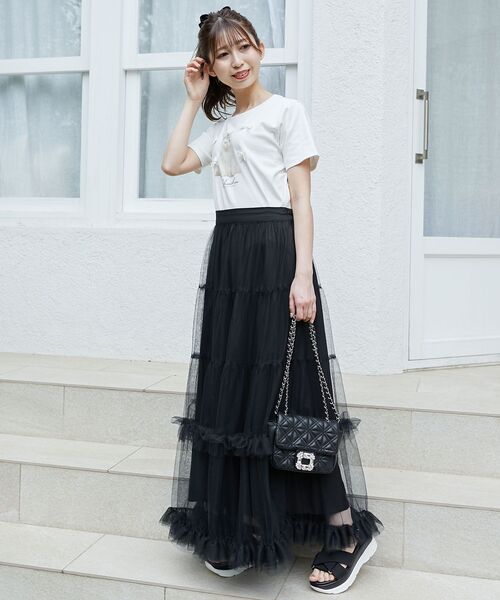 MAJESTIC LEGON（マジェスティックレゴン）の「ロマンティックティアードチュールスカート（スカート・レディース・アイボリー/ブラック・SMALL/MEDIUM）」の2枚目の写真