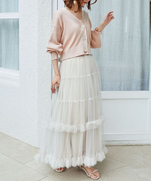 MAJESTIC LEGON（マジェスティックレゴン）の「ロマンティックティアードチュールスカート（スカート・レディース・アイボリー/ブラック・SMALL/MEDIUM）」の4枚目の写真