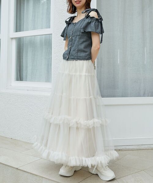 MAJESTIC LEGON（マジェスティックレゴン）の「ロマンティックティアードチュールスカート（スカート・レディース・アイボリー/ブラック・SMALL/MEDIUM）」の7枚目の写真