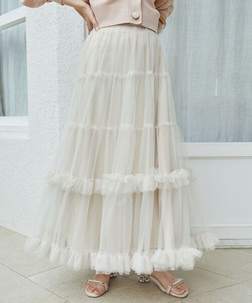 MAJESTIC LEGON（マジェスティックレゴン）の「ロマンティックティアードチュールスカート（スカート・レディース・アイボリー/ブラック・SMALL/MEDIUM）」の8枚目の写真