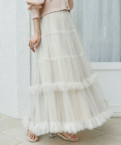 MAJESTIC LEGON（マジェスティックレゴン）の「ロマンティックティアードチュールスカート（スカート・レディース・アイボリー/ブラック・SMALL/MEDIUM）」の10枚目の写真