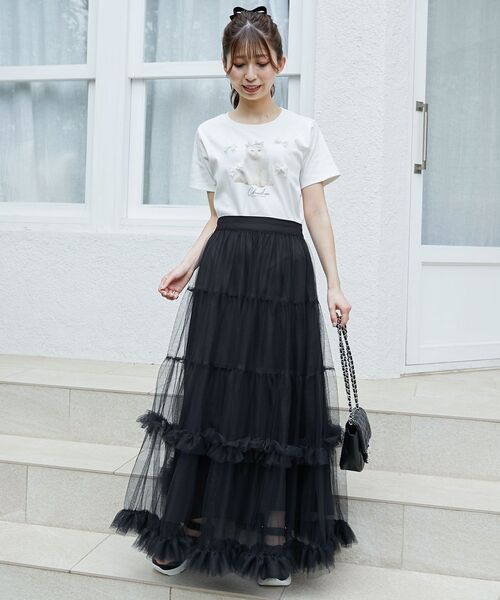 MAJESTIC LEGON（マジェスティックレゴン）の「ロマンティックティアードチュールスカート（スカート・レディース・アイボリー/ブラック・SMALL/MEDIUM）」の12枚目の写真