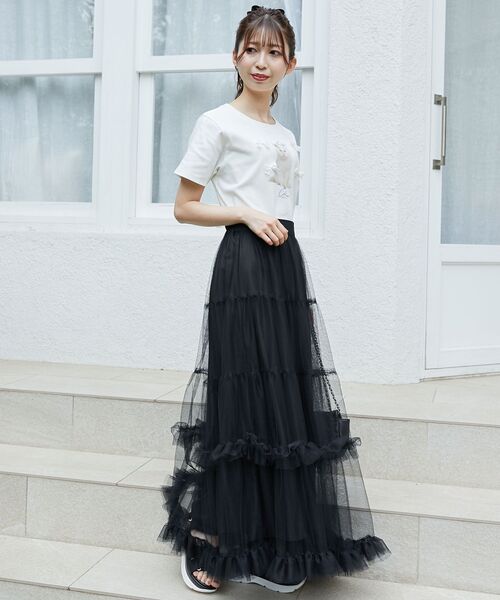MAJESTIC LEGON（マジェスティックレゴン）の「ロマンティックティアードチュールスカート（スカート・レディース・アイボリー/ブラック・SMALL/MEDIUM）」の14枚目の写真