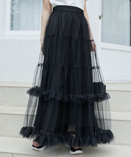 MAJESTIC LEGON（マジェスティックレゴン）の「ロマンティックティアードチュールスカート（スカート・レディース・アイボリー/ブラック・SMALL/MEDIUM）」の16枚目の写真