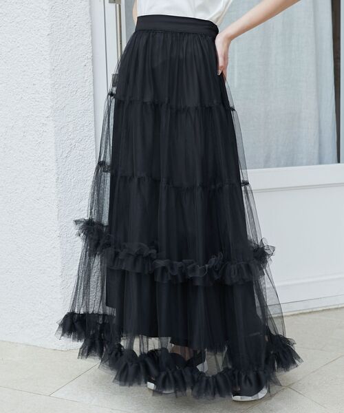 MAJESTIC LEGON（マジェスティックレゴン）の「ロマンティックティアードチュールスカート（スカート・レディース・アイボリー/ブラック・SMALL/MEDIUM）」の17枚目の写真