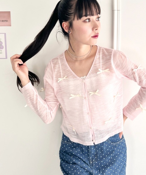 Loueme(ルエム)の「メニーリボンシアーカーディガントップス(カーディガン/ボレロ・レディース・ブラック/レッド/ピンク/ホワイト/アイボリー・FREE)」の19枚目の写真