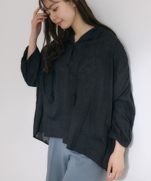 KATHARINE ROSS（キャサリンロス）の「【KATHARINE ROSS】インド綿100% カットジャカードハシゴレースブラウス（シャツ/ブラウス・レディース・ブラック/ベージュ/アイボリー/ブルー・MEDIUM）」の3枚目の写真