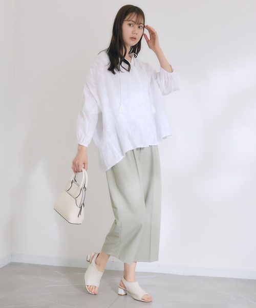 KATHARINE ROSS（キャサリンロス）の「【KATHARINE ROSS】インド綿100% カットジャカードハシゴレースブラウス（シャツ/ブラウス・レディース・ブラック/ベージュ/アイボリー/ブルー・MEDIUM）」の5枚目の写真