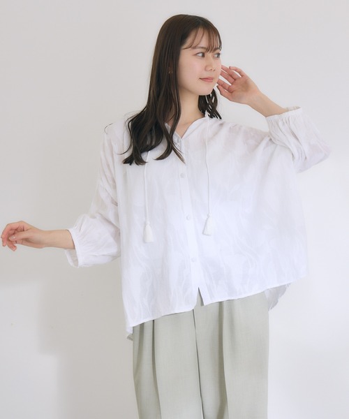 KATHARINE ROSS（キャサリンロス）の「【KATHARINE ROSS】インド綿100% カットジャカードハシゴレースブラウス（シャツ/ブラウス・レディース・ブラック/ベージュ/アイボリー/ブルー・MEDIUM）」の7枚目の写真