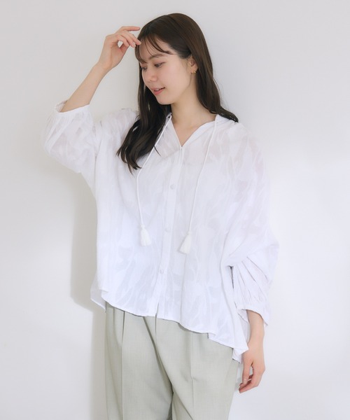 KATHARINE ROSS（キャサリンロス）の「【KATHARINE ROSS】インド綿100% カットジャカードハシゴレースブラウス（シャツ/ブラウス・レディース・ブラック/ベージュ/アイボリー/ブルー・MEDIUM）」の9枚目の写真