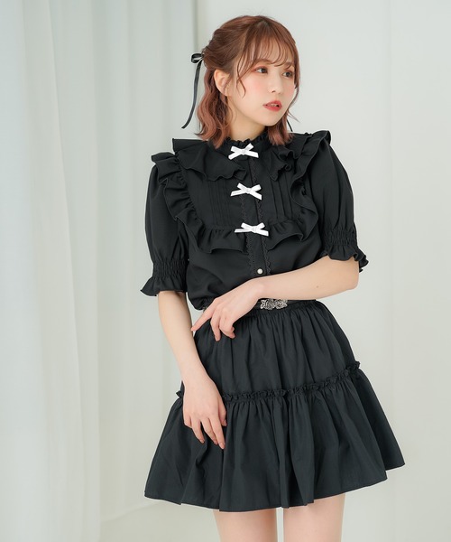 ブラウス シャツ トリプルリボンヨークフリルブラウス レディース DearMyLoveRose ブラウス シャツ トリプルリボンヨークフリル
