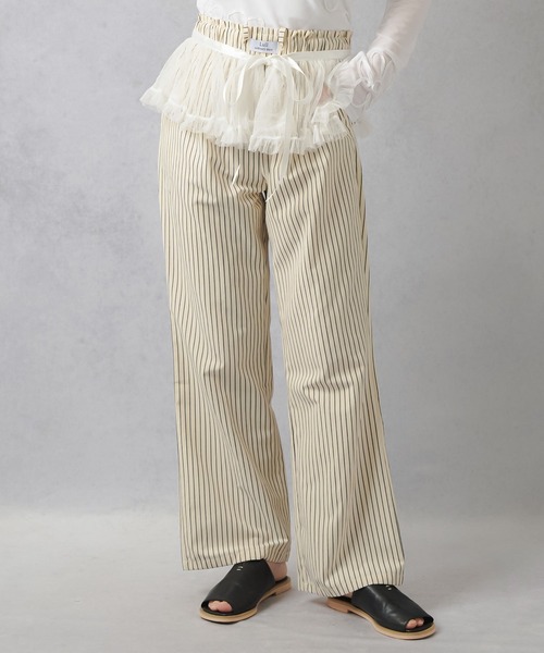 Lull（ルル）の「【Lull / ルル】セットアップ対応 / ストライプ柄パジャマパンツ（その他パンツ・レディース・クリーム/サックスブルー/ネイビー・ONESIZE）」の2枚目の写真