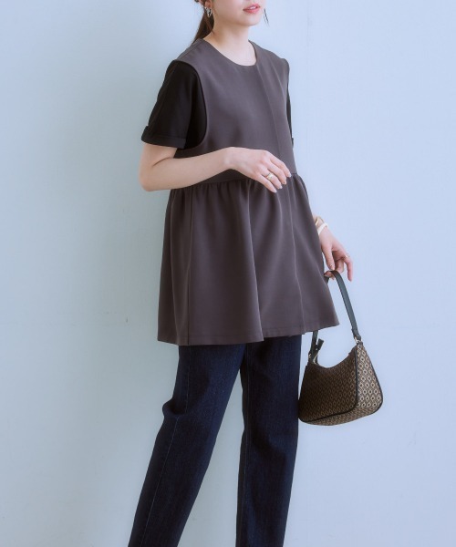 7days Life Styling（セブンデイズライフスタイリング）の「ダブルクロスペプラムジレ（ベスト・レディース・チャコール/ベージュ/ネイビー・LL/L/M/S）」の9枚目の写真