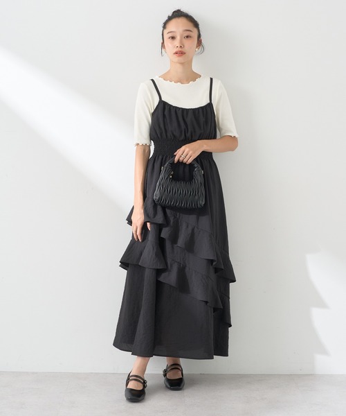 earth music&ecology（アースミュージックアンドエコロジー）の「ラッフルティアードキャミワンピース（ワンピース・レディース・ピンク/ベージュ/ブラック・FREE）」の14枚目の写真