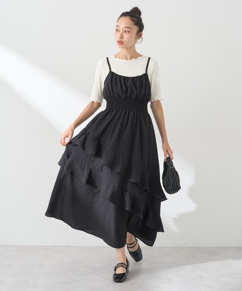 earth music&ecology（アースミュージックアンドエコロジー）の「ラッフルティアードキャミワンピース（ワンピース・レディース・ピンク/ベージュ/ブラック・FREE）」の17枚目の写真