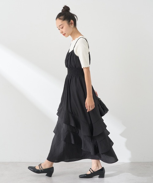 earth music&ecology（アースミュージックアンドエコロジー）の「ラッフルティアードキャミワンピース（ワンピース・レディース・ピンク/ベージュ/ブラック・FREE）」の15枚目の写真