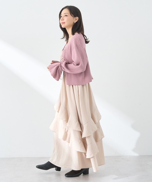 earth music&ecology（アースミュージックアンドエコロジー）の「ラッフルティアードキャミワンピース（ワンピース・レディース・ピンク/ベージュ/ブラック・FREE）」の9枚目の写真