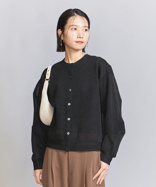 BEAUTY&YOUTH UNITED ARROWS（ビューティーアンドユースユナイテッドアローズ）の「ナイロン ブライトシアー クルーネック カーディガン（カーディガン/ボレロ・レディース・イエロー/ブラック/ライラック・FREE）」の2枚目の写真