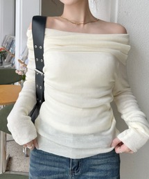シンプルなのに格上げ。上品ニット。オフショル ふんわりタッチ 春 ニット