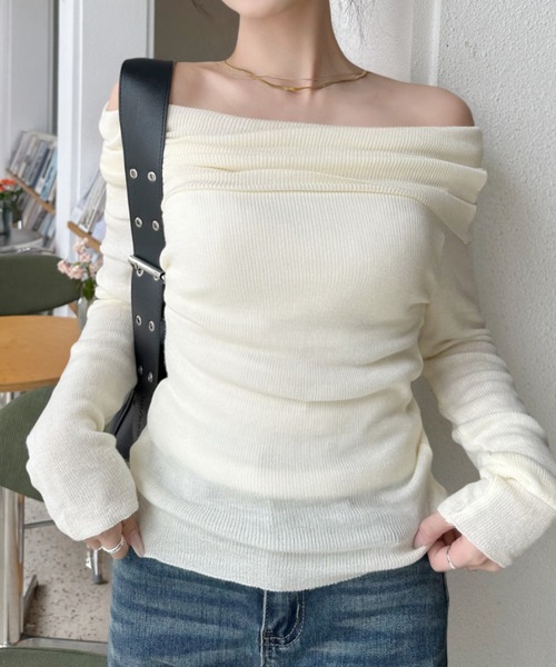 セール】シンプルなのに格上げ。上品ニット。オフショル ふんわり