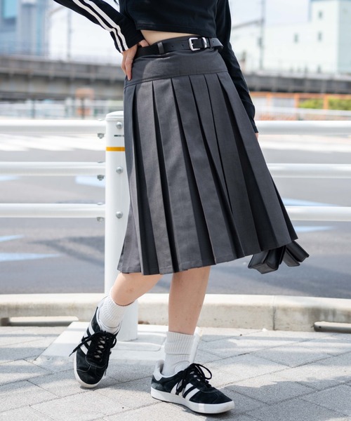 WEGO（ウィゴー）の「WEGO/ベルト付プリーツミドルスカート（スカート・レディース・ブルー系その他2/杢グレー/ブラック系その他2/ブラック・FREE）」の19枚目の写真