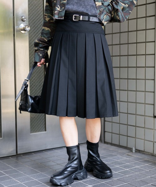 WEGO（ウィゴー）の「WEGO/ベルト付プリーツミドルスカート（スカート・レディース・ブルー系その他2/杢グレー/ブラック系その他2/ブラック・FREE）」の9枚目の写真