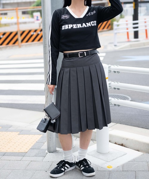 WEGO（ウィゴー）の「WEGO/ベルト付プリーツミドルスカート（スカート・レディース・ブルー系その他2/杢グレー/ブラック系その他2/ブラック・FREE）」の7枚目の写真