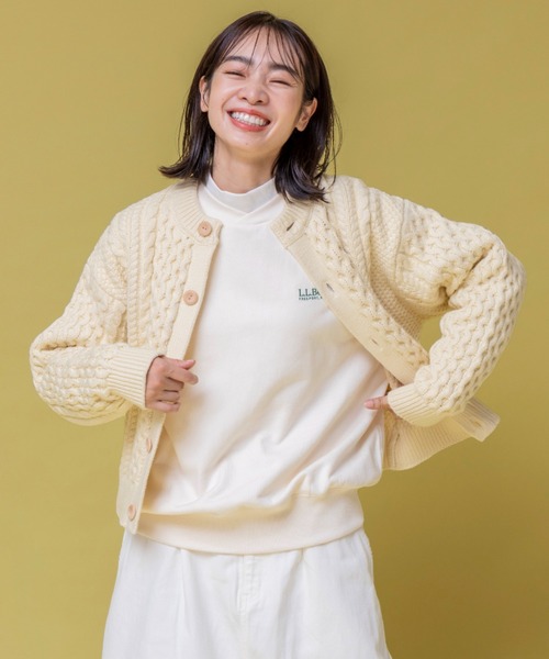 L.L.Bean（エルエルビーン）の「【JAPAN EDITION】ウェイン・フィッシャーマンズ・カーディガン（カーディガン/ボレロ・レディース・ネイビー/ダークネイビー/アイボリー・MEDIUM）」の6枚目の写真