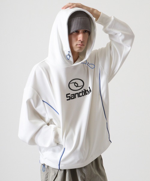 Jungle Storm(ジャングルストーム)の「Piping metal PT pullover hoodie / パイピングメタルPTプルオーバーパーカー フーディー unisex(パーカー・メンズ・ブラック/オフホワイト・M/L)」の5枚目の写真