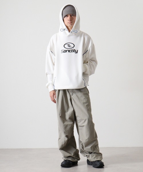 Jungle Storm(ジャングルストーム)の「Piping metal PT pullover hoodie / パイピングメタルPTプルオーバーパーカー フーディー unisex(パーカー・メンズ・ブラック/オフホワイト・M/L)」の6枚目の写真