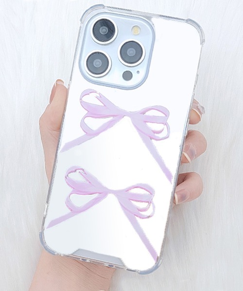 セール】ピンク リボン ミラー iPhone ケース（スマホケース/カバー