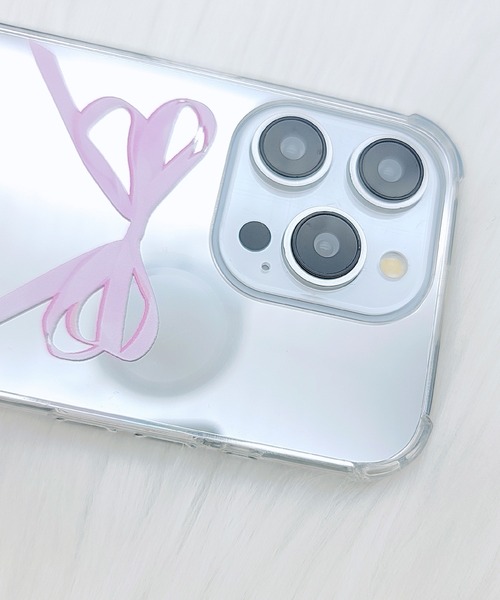 セール】ピンク リボン ミラー iPhone ケース（スマホケース/カバー