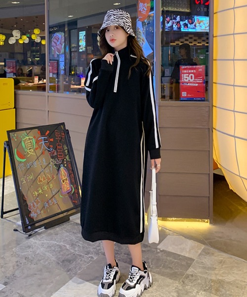 STYLEBLOCK(スタイルブロック)の「サイドラインハーフジップワンピース(ワンピース・レディース・ブラック・2XL/M)」の1枚目の写真