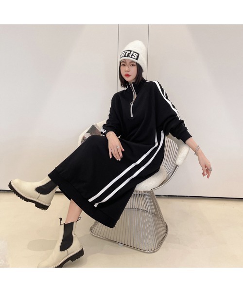 STYLEBLOCK(スタイルブロック)の「サイドラインハーフジップワンピース(ワンピース・レディース・ブラック・2XL/M)」の3枚目の写真