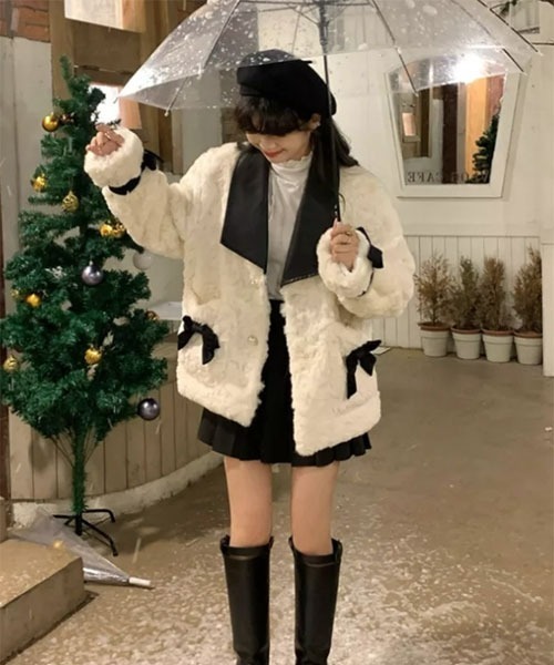 Mayree（メイリー）の「【Mayree】モコモコ ボア 合成皮革 リボン