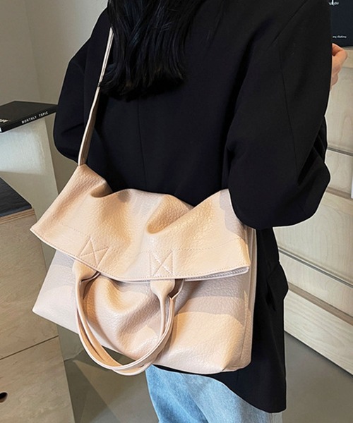 セール】【A4収納可・2WAY】レザータッチ口折れトップショルダーバッグ