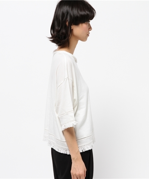 OUTLET（アウトレット）の「【mystic】ハシゴレースフリンジTシャツ（Tシャツ/カットソー・レディース・オフホワイト/ネイビー/カーキ/ブラック・FREE）」の6枚目の写真