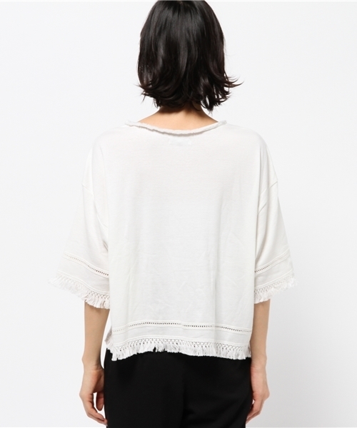 OUTLET（アウトレット）の「【mystic】ハシゴレースフリンジTシャツ（Tシャツ/カットソー・レディース・オフホワイト/ネイビー/カーキ/ブラック・FREE）」の7枚目の写真