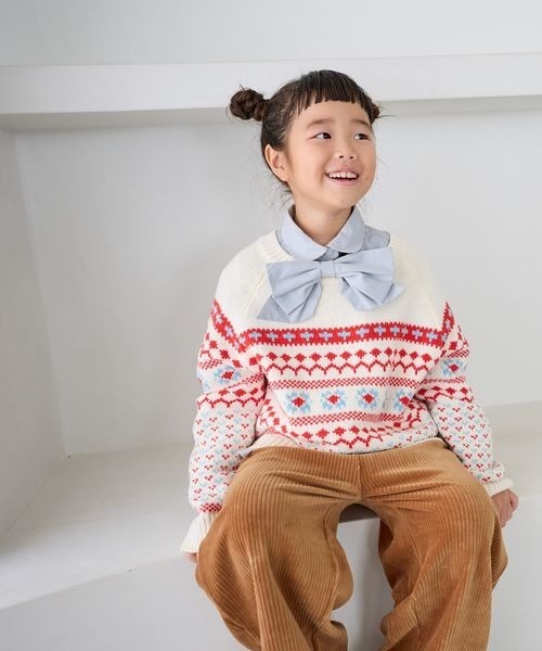LOWRYS FARM(ローリーズファーム)の「5GJQニットLS 247414(ニット/セーター・キッズ・オフホワイト/ブルー・110cm/120cm/130cm/140cm/150cm)」の1枚目の写真