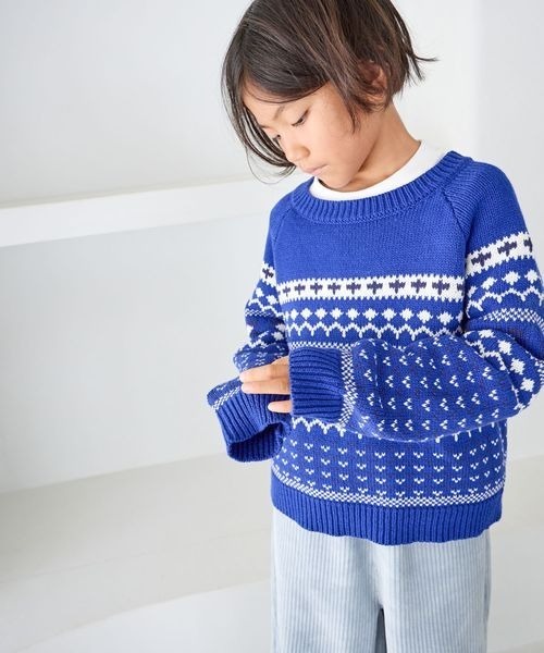 LOWRYS FARM(ローリーズファーム)の「5GJQニットLS 247414(ニット/セーター・キッズ・オフホワイト/ブルー・110cm/120cm/130cm/140cm/150cm)」の2枚目の写真