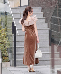 Chico フリル配色ドッキングワンピース　まよコラパーティードレス Chico フリル配色ドッキングワンピース まよコラパーティードレス