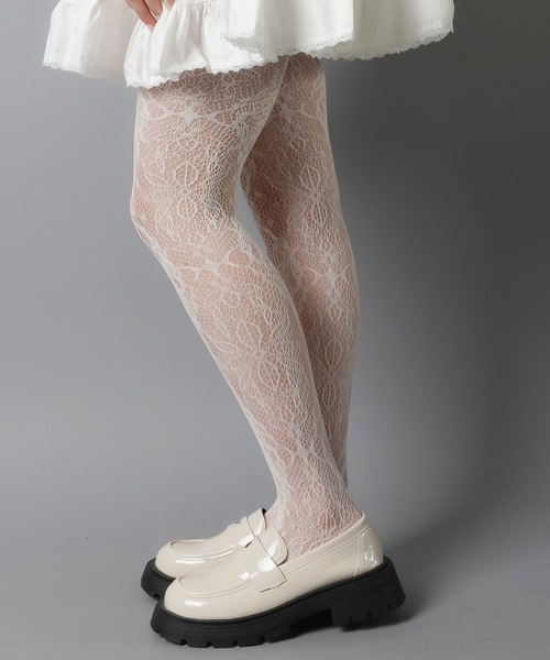 SPINNS(スピンズ)の「ガーター カラーレースタイツ(タイツ/ストッキング・レディース・ボルドー/ホワイト/ブラック・ONESIZE)」の10枚目の写真